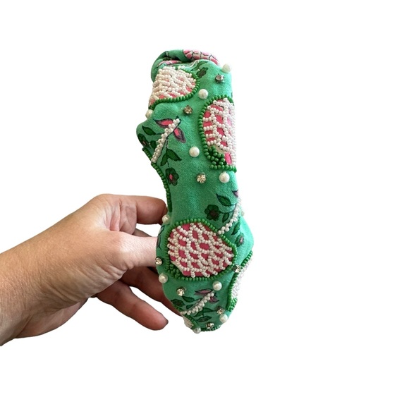 Anthropologie Llani Isobel Embroidered Beaded Green Headband NWT - Picture 5 of 11